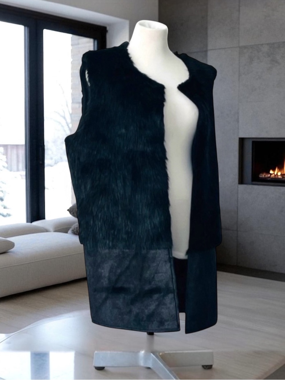 New! NEIMAN MARCUS BLACK FAUX FUR VEST SIZE XL